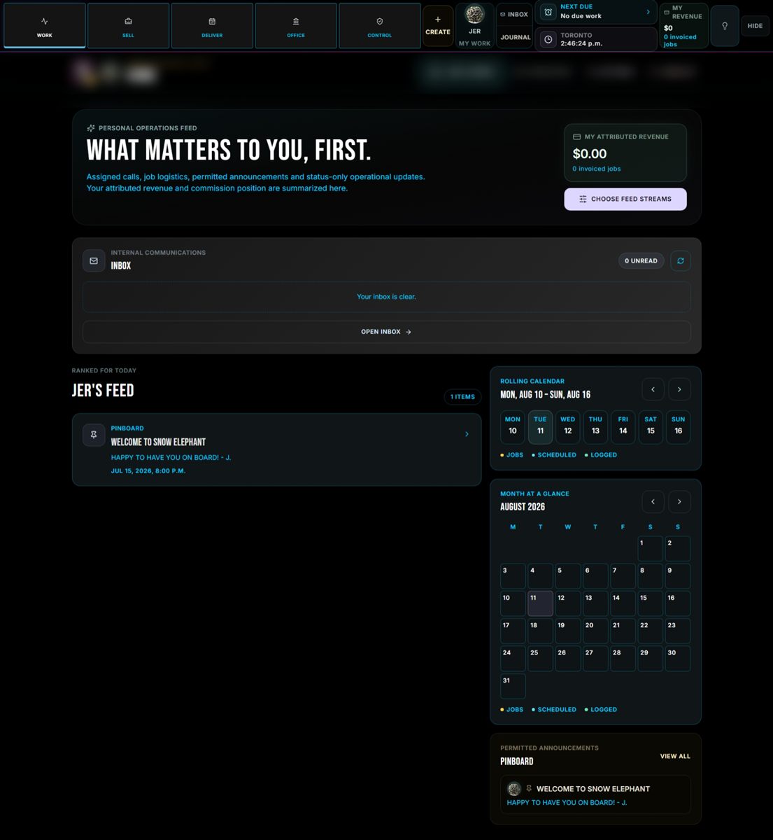 Personal operations screen in EventSpert